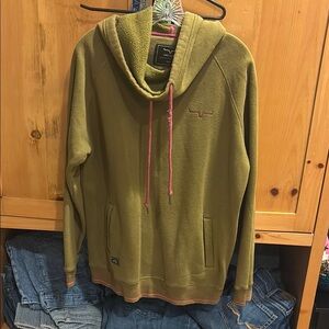 Olive Green Hoodie with Pink Accents